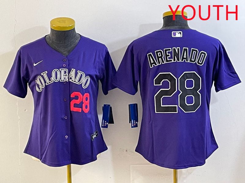 Youth Colorado Rockies #28 Arenado Purple Game 2025 Nike MLB Jersey style 4->youth mlb jersey->Youth Jersey